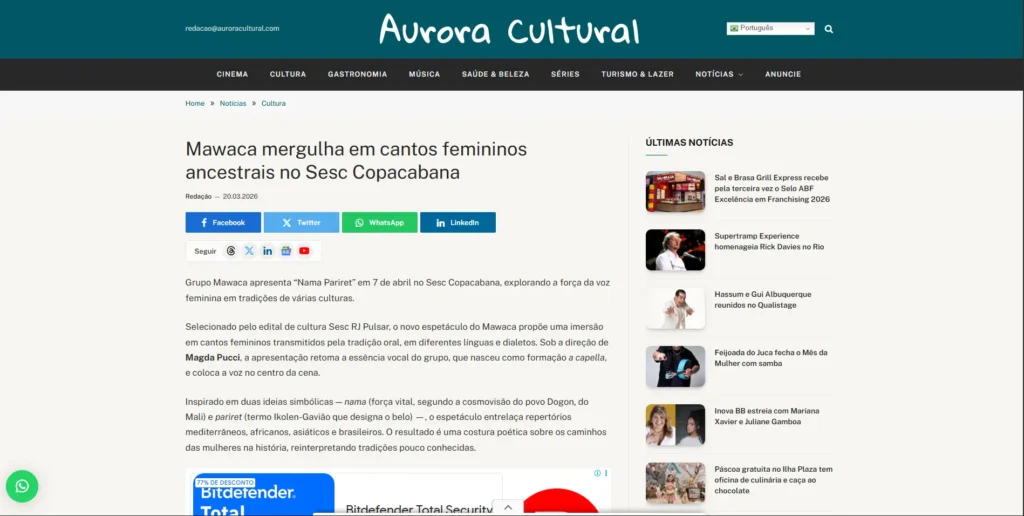 Mawaca mergulha em cantos femininos ancestrais no Sesc Copacabana