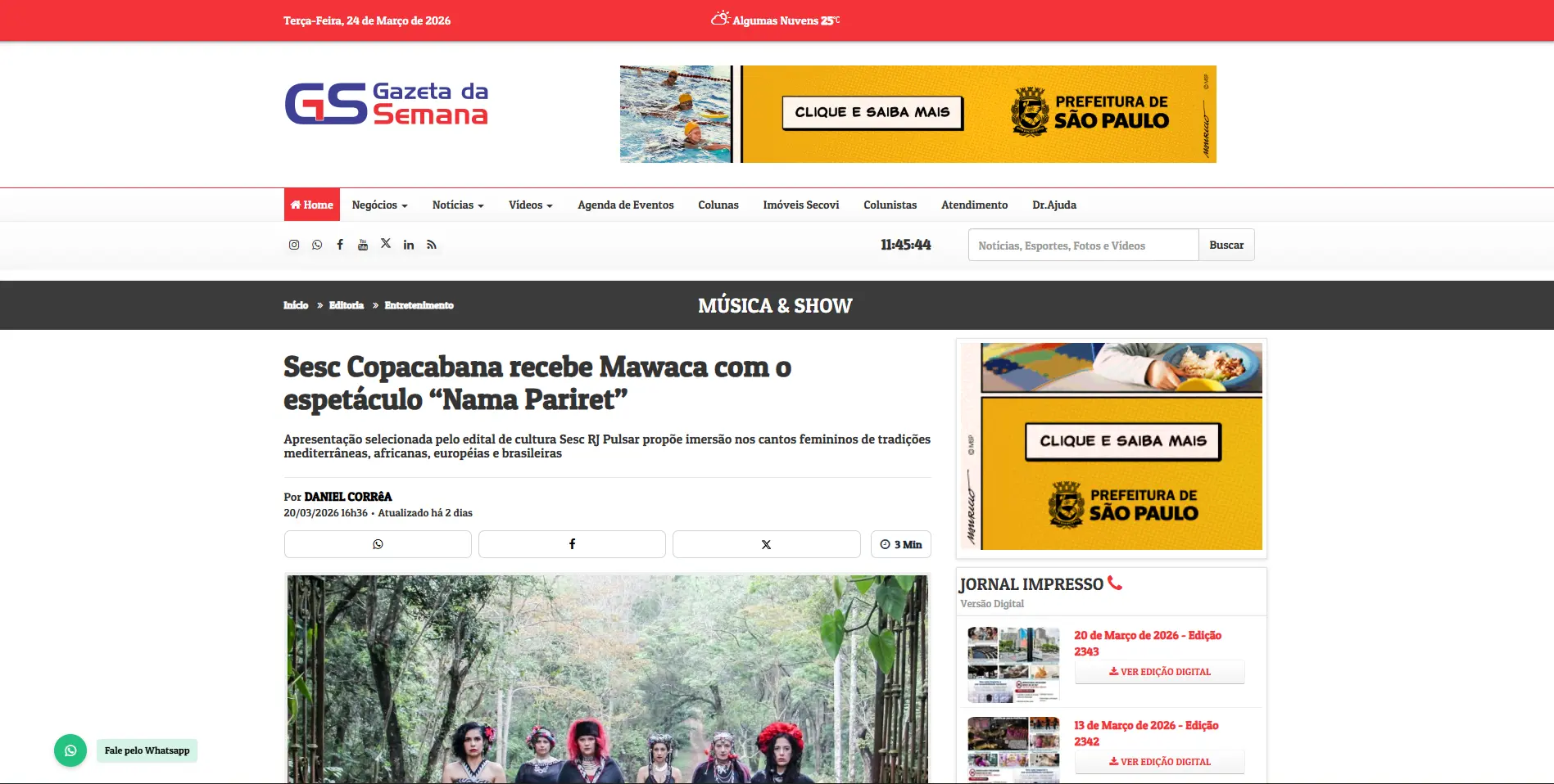 Sesc Copacabana recebe Mawaca com o espetáculo “Nama Pariret”